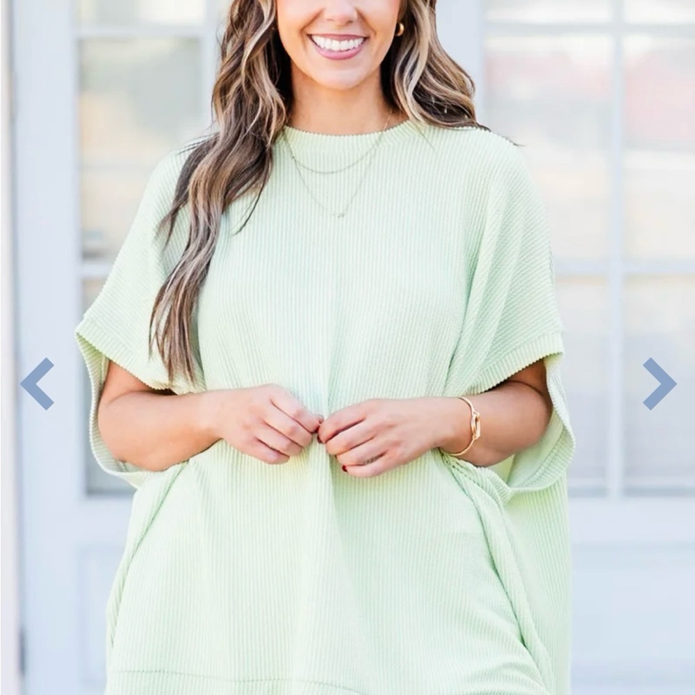Chic Soul Mint Green Ribbed Short Sleeve Tunic Top